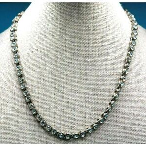 Vintage Silver/Platinum Tone‎ Clear Glass Bezel Insets Choker Necklace